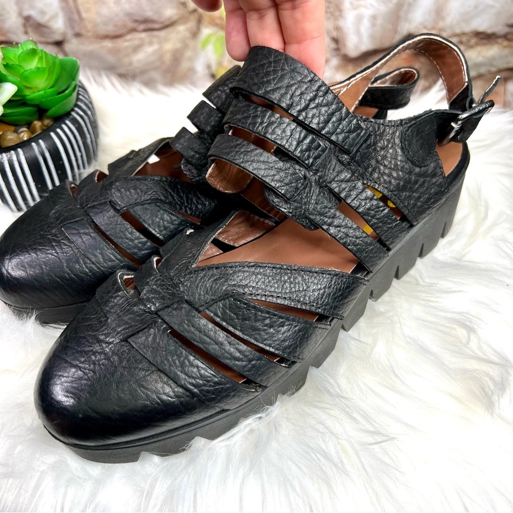 STIU Chunky Lug Sole Buckle Black Closed Toe Vegan Fisherman Sandals, 41 - Picture 2 of 10